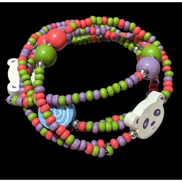 Candycore Rainbow Panda Beaded Coil Bracelet - Picture 3 of 6
